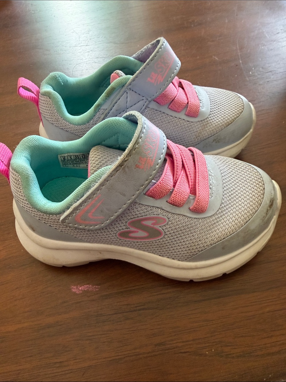 Skechers Girls Gray and Pink Velcro Athletic Sneakers